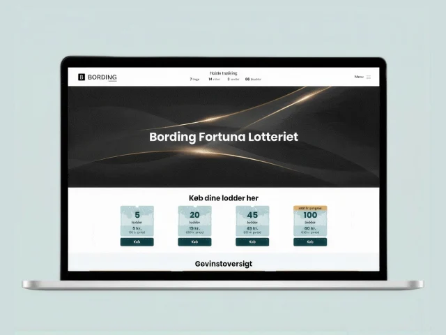 Lotterier – Bording Fortuna Bording Fortuna lotteriplatform vist på en bærbar computer